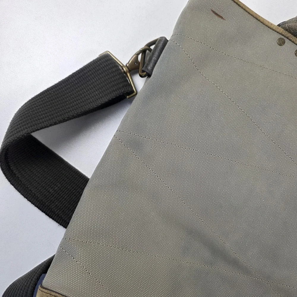 Timbuk2 Tote Bag Mens Large Gray Canvas Faux Leather Crossbody Shoulder Laptop